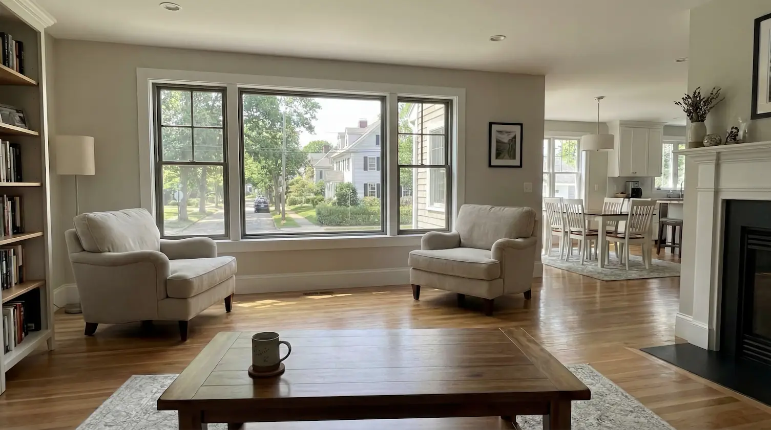 Spotlessly clean Boston home living room for Airbnb guests