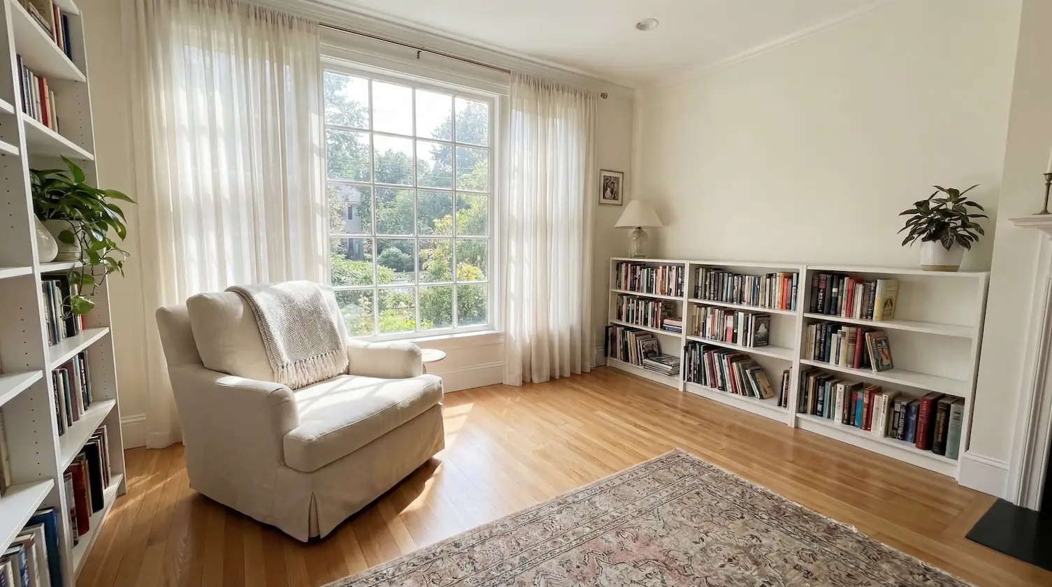 Bright clean reading room after BrightNest spring cleaning